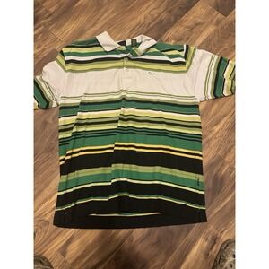 Vintage Karl Kani Gold Collection Men's Striped Green Polo Shirt Size 2XL Y2K